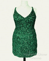 Short Plus Size Burgundy Sequin Dress